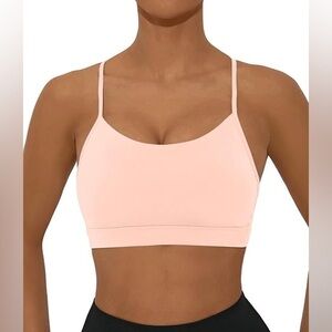 Women's Sports Racerback Athletic Bra spaghetti straps push up Pink Size L.